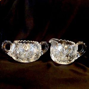 Vintage Cut Glass Sugar Bowl and Creamer Set